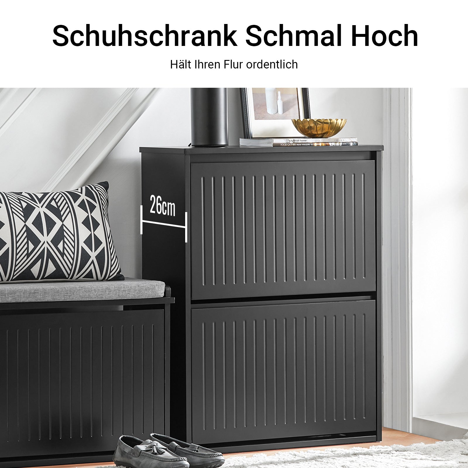 SoBuy | Meuble à chaussures 2 portes | Armoire à chaussures | Étagère à chaussures | Noir | FSR165-K-SCH