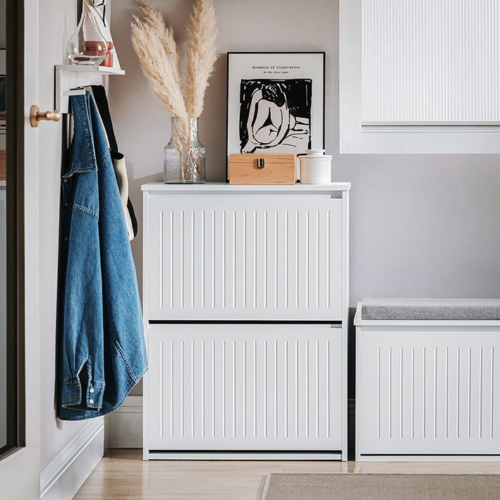 SoBuy | Meuble à chaussures 2 portes | Armoire à chaussures | Étagère à chaussures | Blanc | FSR165-KW