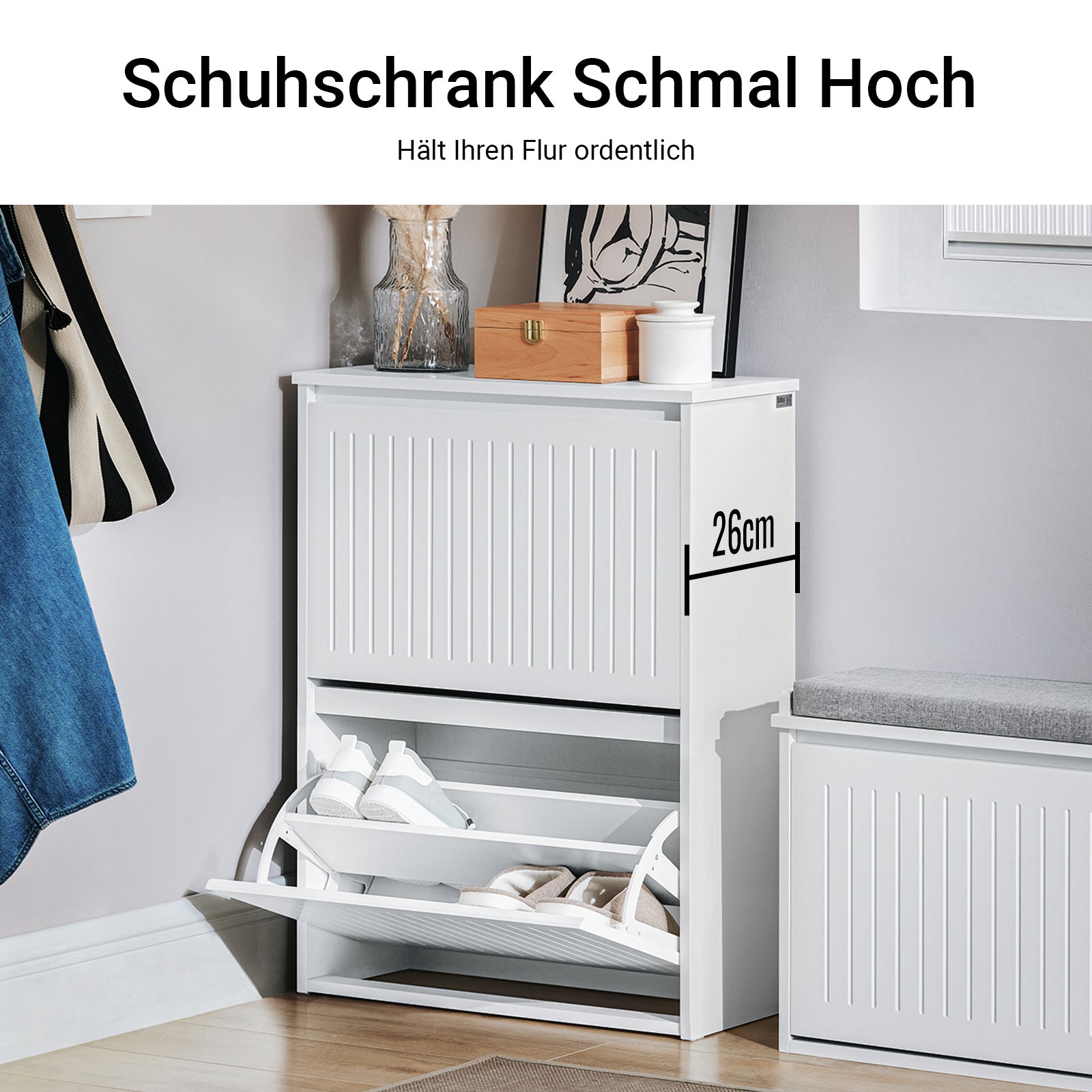 SoBuy | Meuble à chaussures 2 portes | Armoire à chaussures | Étagère à chaussures | Blanc | FSR165-KW