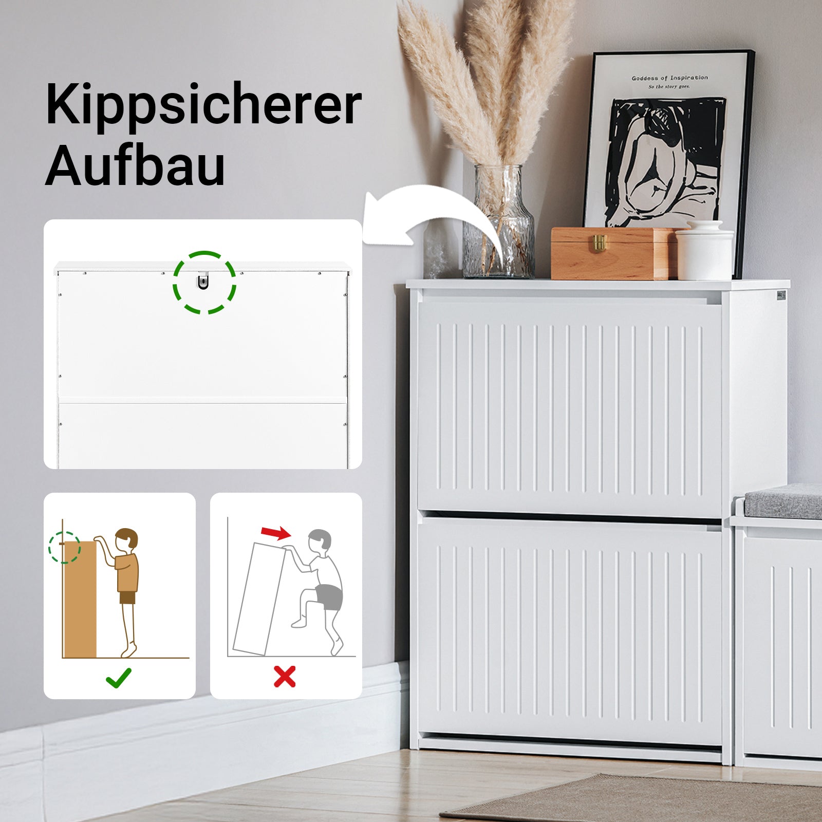 SoBuy | Meuble à chaussures 2 portes | Armoire à chaussures | Étagère à chaussures | Blanc | FSR165-KW