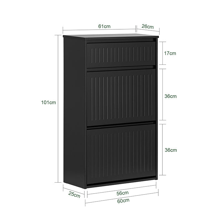 SoBuy | Scarpiera a 2 ante a ribalta e 1 cassetto | Scarpiera | Nero | FSR165-SCH