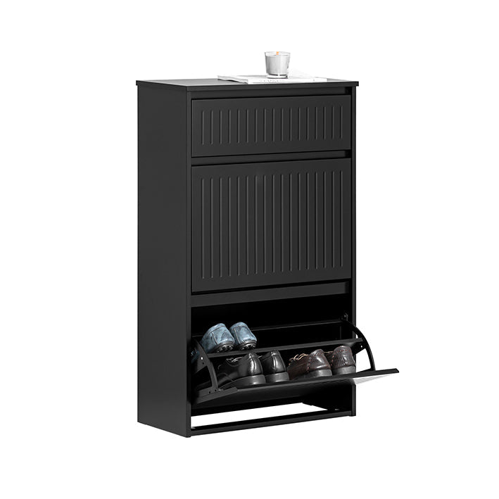 SoBuy | Scarpiera a 2 ante a ribalta e 1 cassetto | Scarpiera | Nero | FSR165-SCH