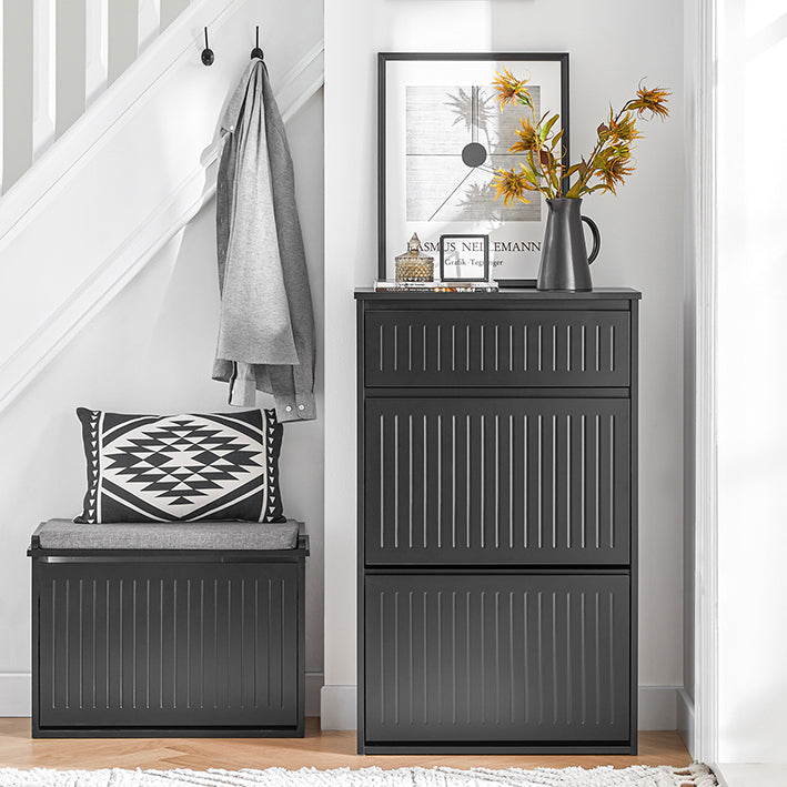 SoBuy | Meuble à chaussures avec 2 rabats et 1 tiroir | Étagère à chaussures | Noir | FSR165-SCH