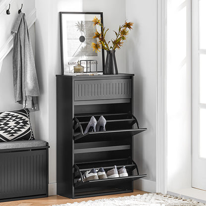 SoBuy | Meuble à chaussures avec 2 rabats et 1 tiroir | Étagère à chaussures | Noir | FSR165-SCH