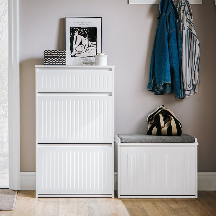 SoBuy | Meuble à chaussures 2 portes et 1 tiroir | Rangement à chaussures | Blanc | FSR165-W 