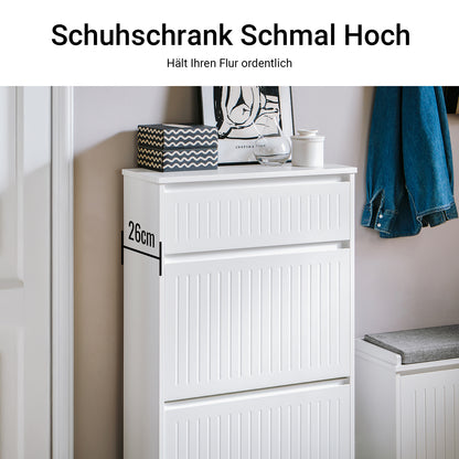SoBuy | Schuhkipper mit 2 Klappen und 1 Schublade | Schuhschrank | Schuhregal | Weiß | FSR165-W