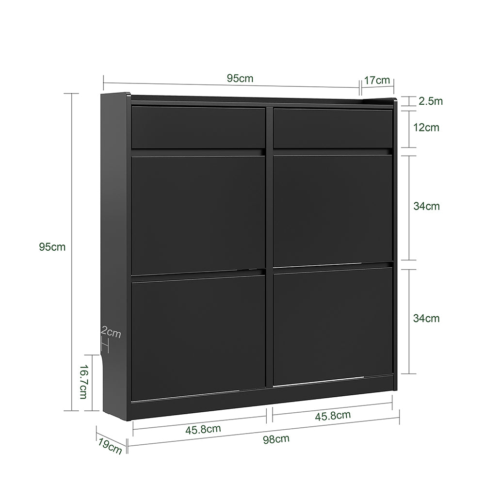 SoBuy Schuhkipper schmal mit 4 Klappen & 2 Schubladen Schwarz FSR169-SCH