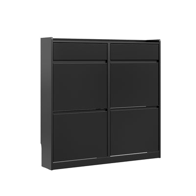 SoBuy Schuhkipper schmal mit 4 Klappen & 2 Schubladen Schwarz FSR169-SCH