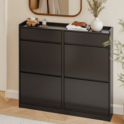 SoBuy Schuhkipper schmal mit 4 Klappen & 2 Schubladen Schwarz FSR169-SCH