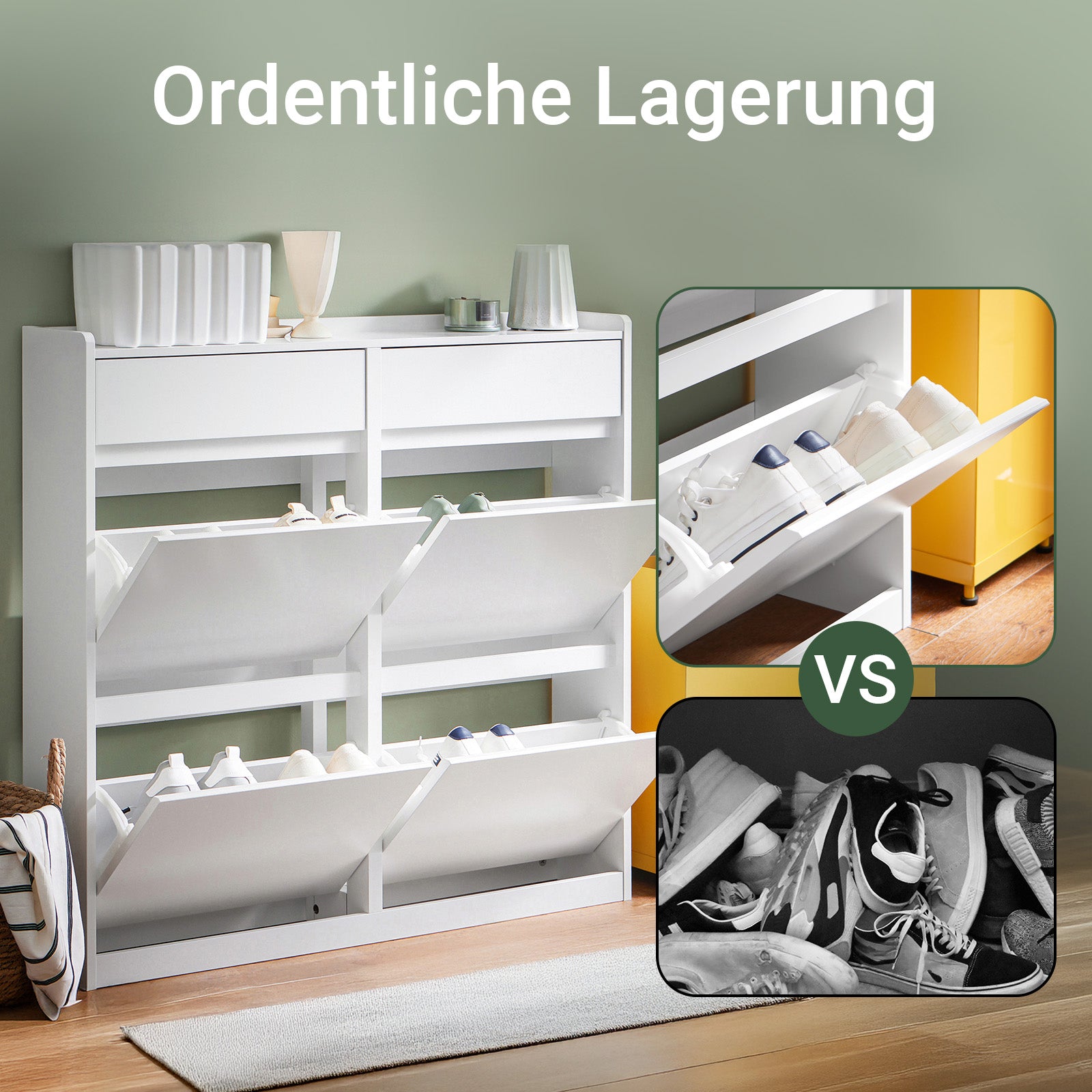 SoBuy Schuhkipper schmal mit 4 Klappen & 2 Schubladen Schuhschrank Weiß FSR169-W
