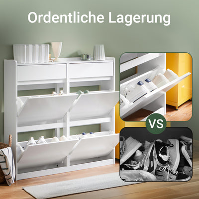 SoBuy Schuhkipper schmal mit 4 Klappen & 2 Schubladen Schuhschrank Weiß FSR169-W
