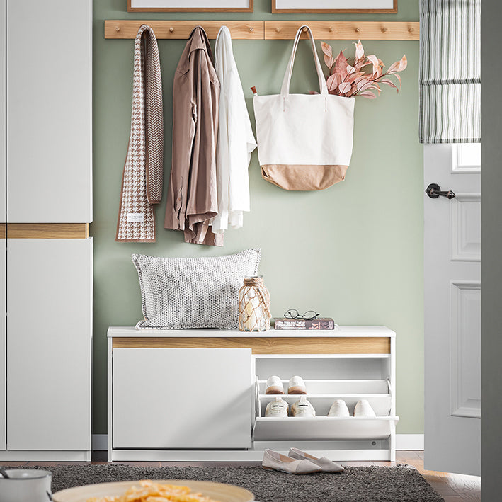 SoBuy | Scarpiera con Panca | Mobile scarpiera a ribalta | Panca con contenitore | Bianco | FSR171-W