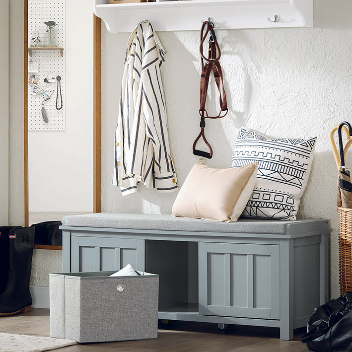 SoBuy | Banc de rangement | Banc à chaussures avec assise | Banc avec 1 panier | Gris clair | FSR173-HG 