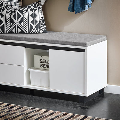 SoBuy | Scarpiera con 2 cassetti | Panca | Armadio per scarpe | Panca da ingresso | Bianco | FSR176-W