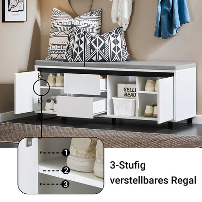 SoBuy | Schuhbank mit 2 Schubladen | Sitzbank | schuhschrank | Dielenbank | Weiß | FSR176-W