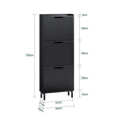SoBuy | Scarpiera a 3 ante a ribalta | Scarpiera stretta | Comodino portascarpe nero | FSR177-H-SCH