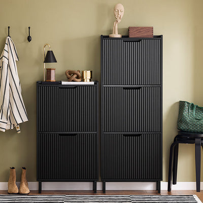 SoBuy | Scarpiera a 3 ante a ribalta | Scarpiera stretta | Comodino portascarpe nero | FSR177-H-SCH