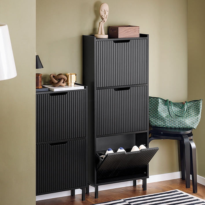 SoBuy | Scarpiera a 3 ante a ribalta | Scarpiera stretta | Comodino portascarpe nero | FSR177-H-SCH