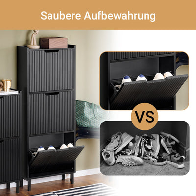 SoBuy | Scarpiera a 3 ante a ribalta | Scarpiera stretta | Comodino portascarpe nero | FSR177-H-SCH