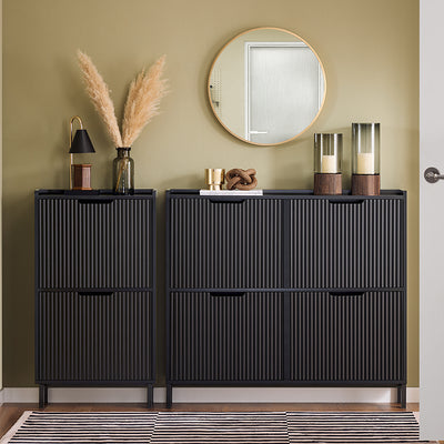 SoBuy | Meuble à chaussures à 4 portes | Meuble à chaussures étroit | Noir | FSR177-L-SCH