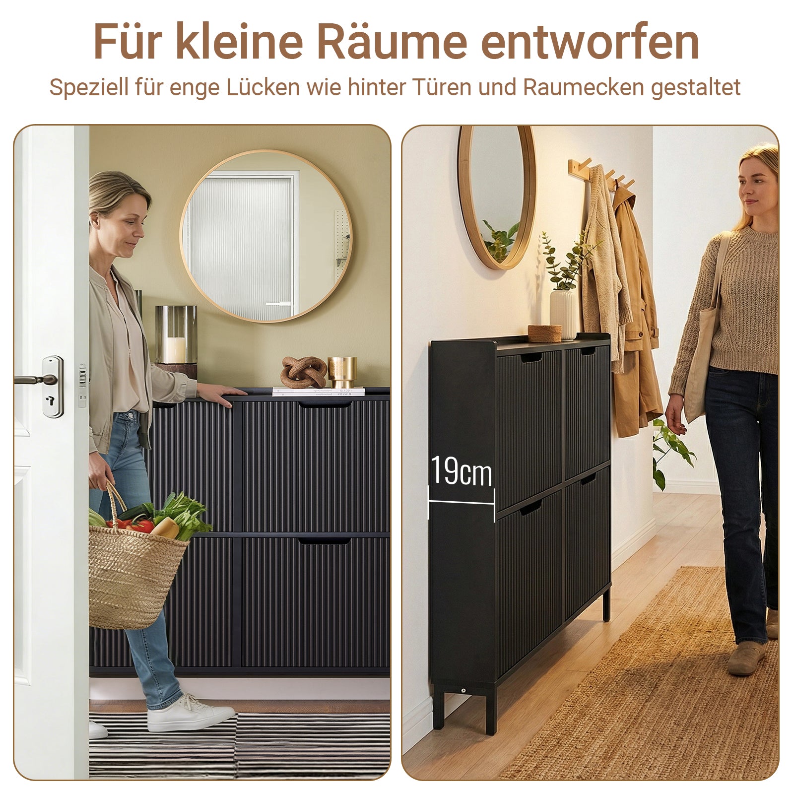 SoBuy | Meuble à chaussures à 4 portes | Meuble à chaussures étroit | Noir | FSR177-L-SCH