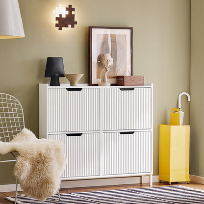 SoBuy | Meuble à chaussures à 4 portes | Meuble à chaussures étroit | Blanc | FSR177-LW