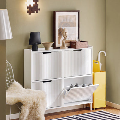 SoBuy | Scarpiera a 4 Ante | Mobile scarpiera stretto | Bianco | FSR177-L-W