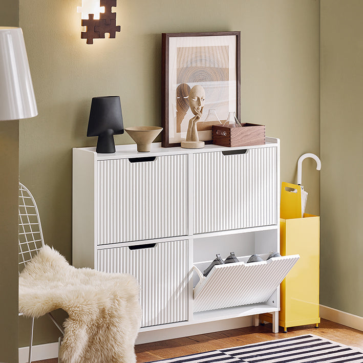 SoBuy | Scarpiera a 4 Ante | Mobile scarpiera stretto | Bianco | FSR177-L-W