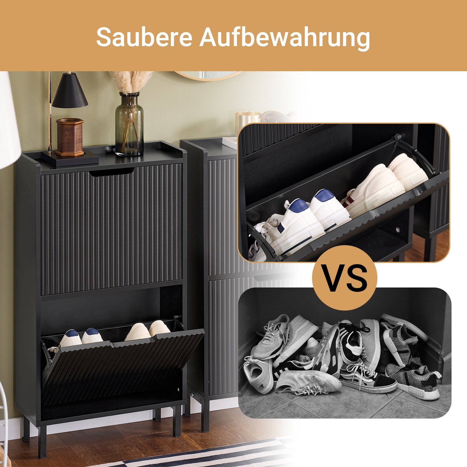 SoBuy | Meuble à chaussures à 2 portes | Meuble à chaussures étroit | Coffre à chaussures noir | FSR177-SCH