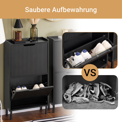 SoBuy | Meuble à chaussures à 2 portes | Meuble à chaussures étroit | Coffre à chaussures noir | FSR177-SCH