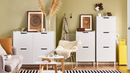 SoBuy | Meuble à chaussures à 4 portes | Meuble à chaussures étroit | Blanc | FSR177-LW