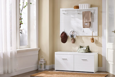 SoBuy | Porte-manteau mural | Porte-manteau d'entrée | Crochets pour manteaux | Étagère suspendue blanche | FHK36-W 