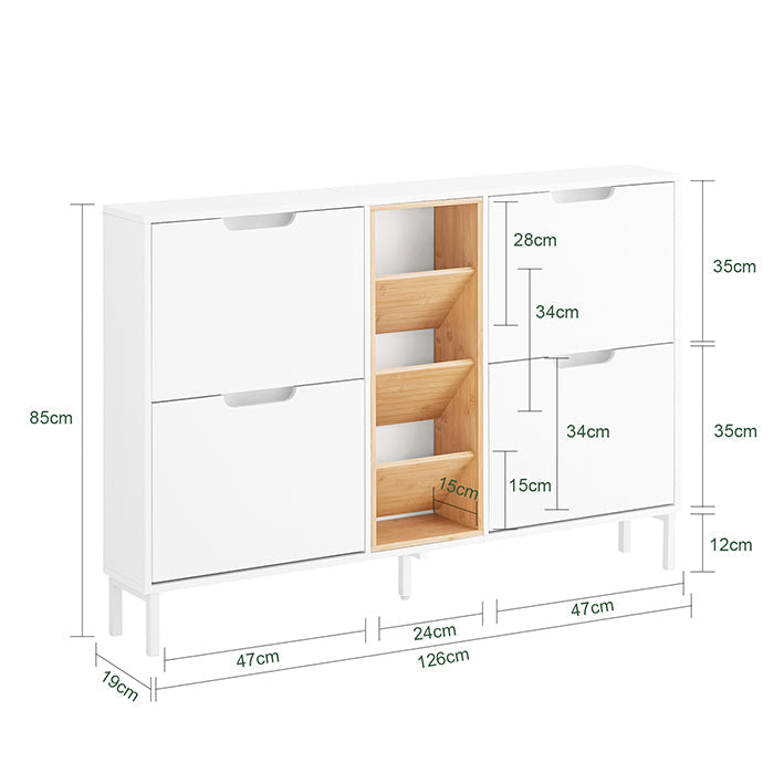 SoBuy | Scarpiera a 4 Ante a Ribalta | Mobile Scarpiera | Scarpiera Stretta | Bianco | FSR183-WN