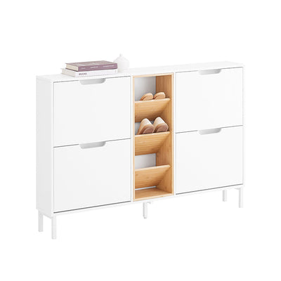 SoBuy | Scarpiera a 4 Ante a Ribalta | Mobile Scarpiera | Scarpiera Stretta | Bianco | FSR183-WN