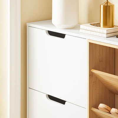 SoBuy | Scarpiera a 4 Ante a Ribalta | Mobile Scarpiera | Scarpiera Stretta | Bianco | FSR183-WN