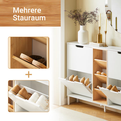 SoBuy | Meuble à chaussures à 4 portes | Rangement pour chaussures | Coffre à chaussures étroit | Blanc | FSR183-WN 