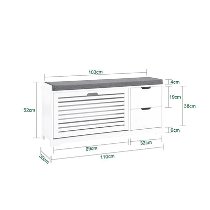 SoBuy | Meuble à chaussures | Banc à chaussures avec 1 porte abattante | Banc | Meuble de rangement blanc | FSR185-W 