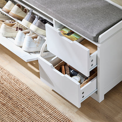 SoBuy | Meuble à chaussures | Banc à chaussures avec 1 porte abattante | Banc | Meuble de rangement blanc | FSR185-W 