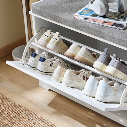 SoBuy | Meuble à chaussures | Banc à chaussures avec 1 porte abattante | Banc | Meuble de rangement blanc | FSR185-W 