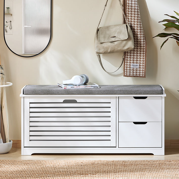 SoBuy | Meuble à chaussures | Banc à chaussures avec 1 porte abattante | Banc | Meuble de rangement blanc | FSR185-W 