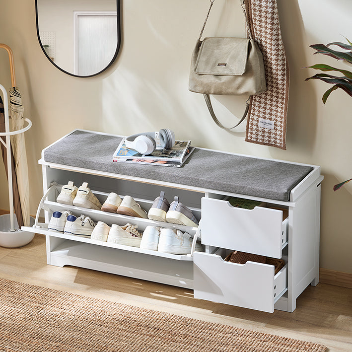 SoBuy | Meuble à chaussures | Banc à chaussures avec 1 porte abattante | Banc | Meuble de rangement blanc | FSR185-W 