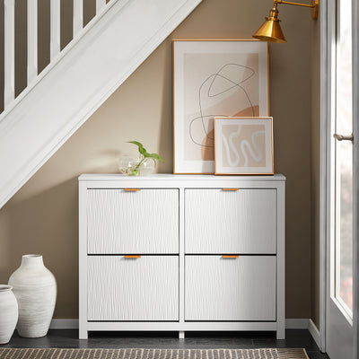 SoBuy | Meuble à chaussures à 4 portes | Meuble à chaussures étroit | Coffre à chaussures blanc | FSR186-II-W 