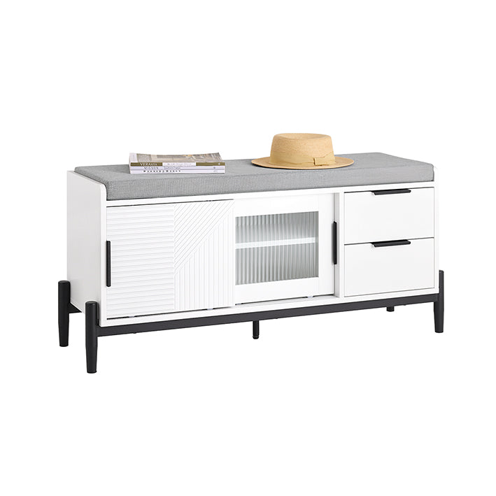 SoBuy | Banc à chaussures avec assise | Banc | Banc d'entrée avec portes coulissantes | Coffre à chaussures | Blanc | FSR187-W 