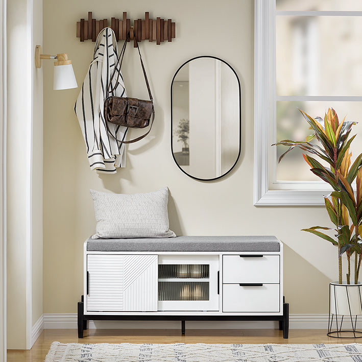 SoBuy | Banc à chaussures avec assise | Banc | Banc d'entrée avec portes coulissantes | Coffre à chaussures | Blanc | FSR187-W 