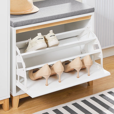 SoBuy | Scarpiera con panca | Panca contenitore con seduta bianca | FSR191-WN