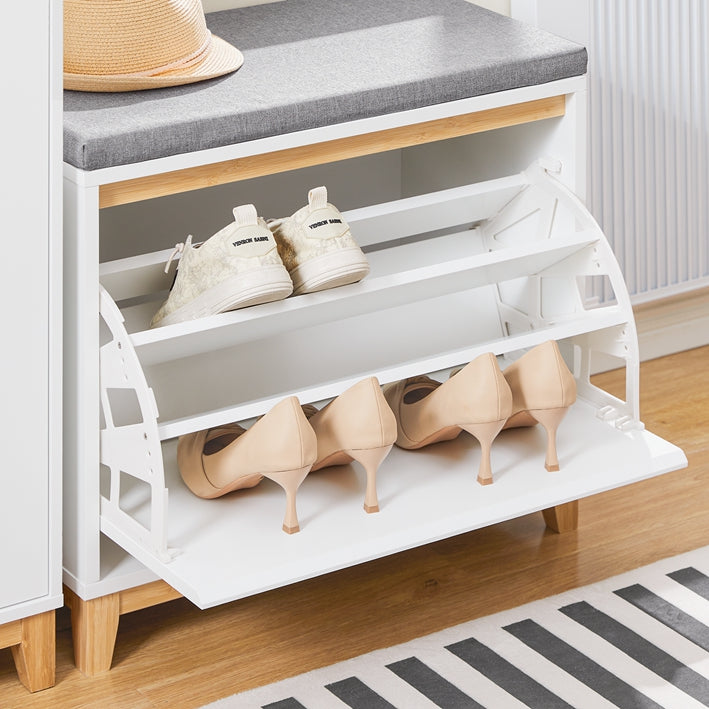SoBuy | Scarpiera con panca | Panca contenitore con seduta bianca | FSR191-WN