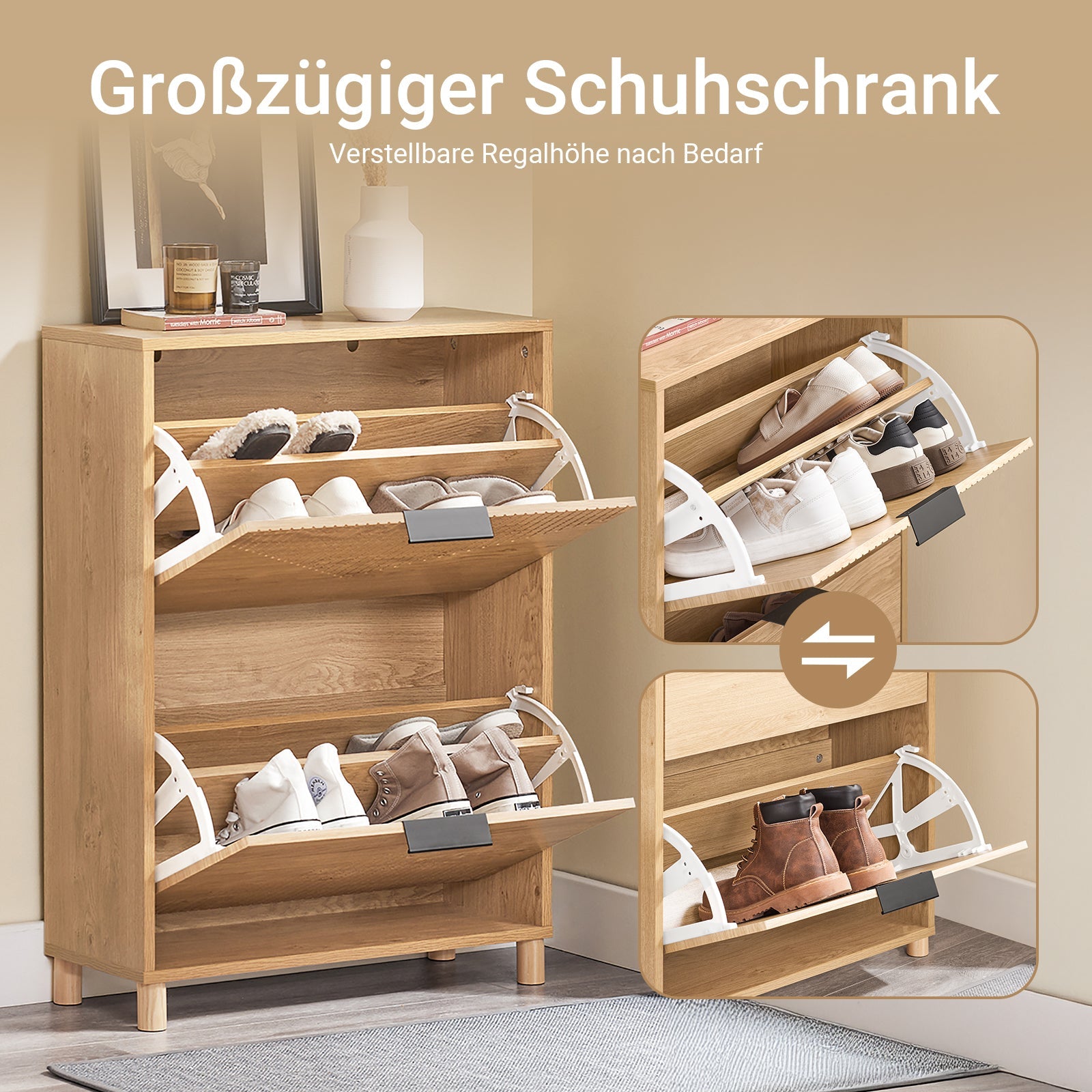 SoBuy | Scarpiera sottile | Scarpiera a ribalta | Scarpiera | L60xH83xP24 cm | FSR200-II-N