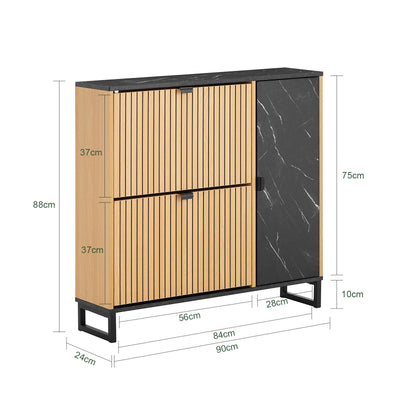 SoBuy | Scarpiera stretta | 2 ante a ribalta | Scarpiera a ribalta | Nero | 90x88x24 cm | FSR203-N