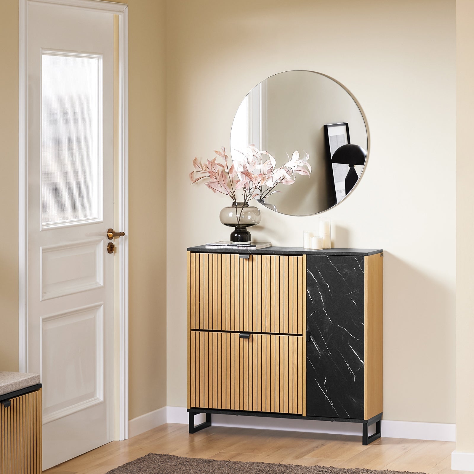 SoBuy | Scarpiera stretta | 2 ante a ribalta | Scarpiera a ribalta | Nero | 90x88x24 cm | FSR203-N