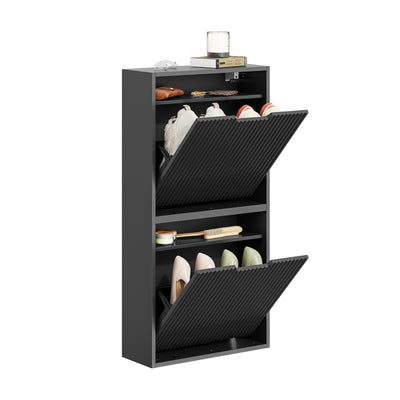 SoBuy | Schuhschrank Schmal Wandmontage | 2-Wege Montage | 19cm Tiefe | Schwarz | FSR204-SCH